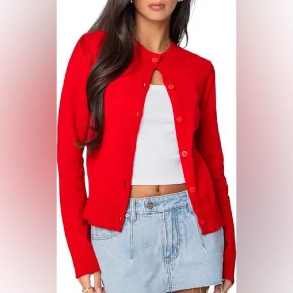 Edikted Red Button-Up Women's Sweater - Picture 1 of 5